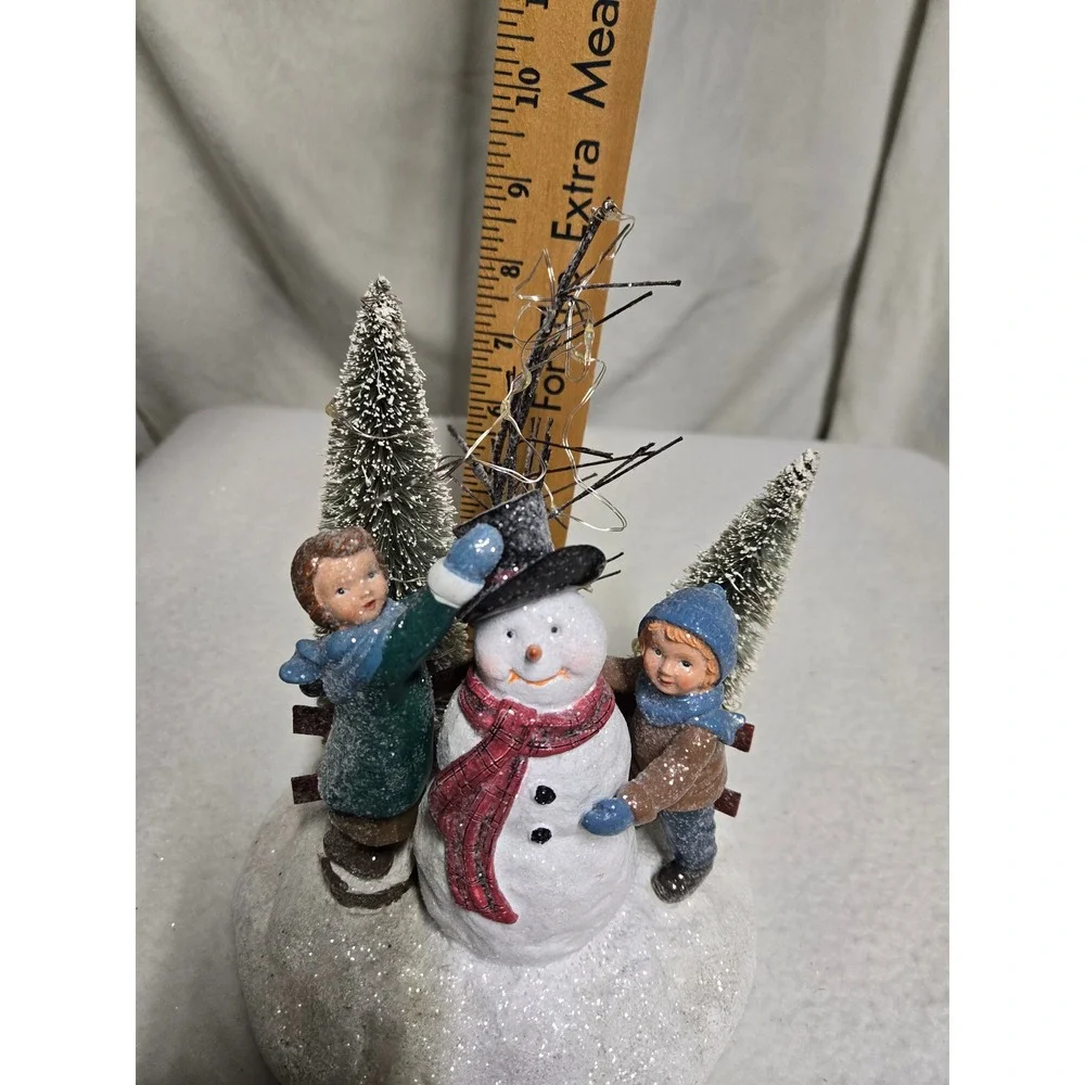 Christmas Snowman Children Lighted Winter Village Figurine Bottle Brush Trees